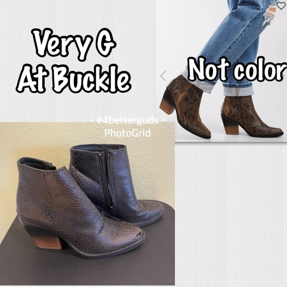 New Buckle Very G Animal Print Snakeskin Scale Ombre Stacked Heel Ankle Boots 6 - Picture 2 of 16